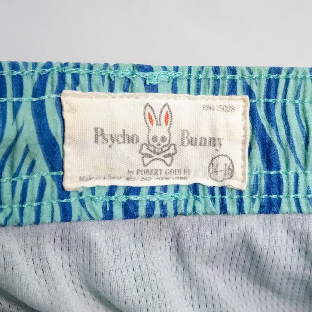 Psycho Bunny Short Size 14-16 Blue Hale Swim Trunk Lined Drawstring Waist